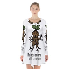 Mandrake Plant Long Sleeve Velvet V-neck Dress