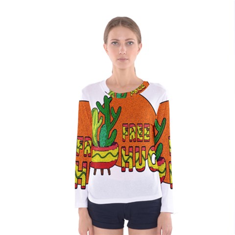 Cactus - Free Hugs Women s Long Sleeve Tee by Valentinaart