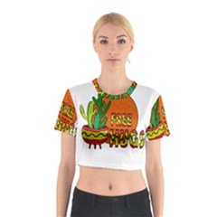 Cactus - Free Hugs Cotton Crop Top by Valentinaart