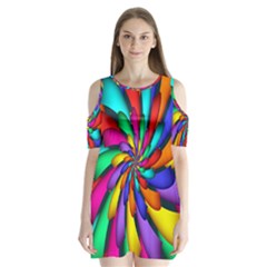 Star Flower Color Rainbow Shoulder Cutout Velvet  One Piece by Mariart