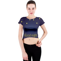 Star Moon Good Night Blue Sky Yellow Light Crew Neck Crop Top by Mariart