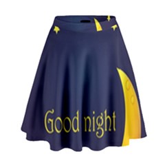 Star Moon Good Night Blue Sky Yellow Light High Waist Skirt by Mariart