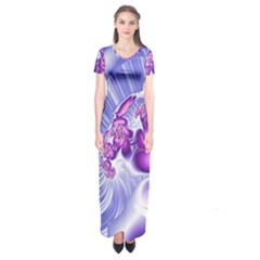 Space Stone Purple Silver Wave Chevron Short Sleeve Maxi Dress by Mariart