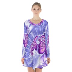 Space Stone Purple Silver Wave Chevron Long Sleeve Velvet V-neck Dress by Mariart