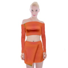 Scarlet Pimpernel Writing Orange Green Off Shoulder Top With Skirt Set by Mariart