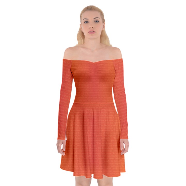 Scarlet Pimpernel Writing Orange Green Off Shoulder Skater Dress