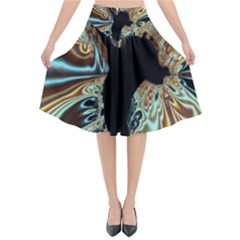 Silver Gold Hole Black Space Flared Midi Skirt