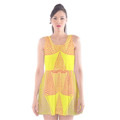 Wave Chevron Plaid Circle Polka Line Light Yellow Red Blue Triangle Scoop Neck Skater Dress by Mariart