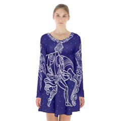 Aquarius Zodiac Star Long Sleeve Velvet V-neck Dress by Mariart