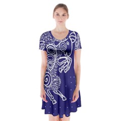 Aries Zodiac Star Short Sleeve V-neck Flare Dress by Mariart