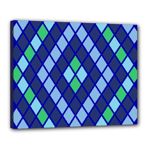 Blue Diamonds Green Grey Plaid Line Chevron Canvas 20  X 16  by Mariart