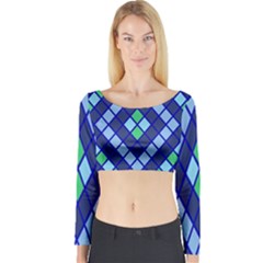 Blue Diamonds Green Grey Plaid Line Chevron Long Sleeve Crop Top by Mariart