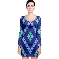 Blue Diamonds Green Grey Plaid Line Chevron Long Sleeve Bodycon Dress by Mariart