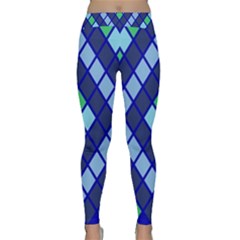 Blue Diamonds Green Grey Plaid Line Chevron Classic Yoga Leggings by Mariart