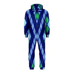 Blue Diamonds Green Grey Plaid Line Chevron Hooded Jumpsuit (kids)