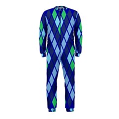 Blue Diamonds Green Grey Plaid Line Chevron Onepiece Jumpsuit (kids) by Mariart