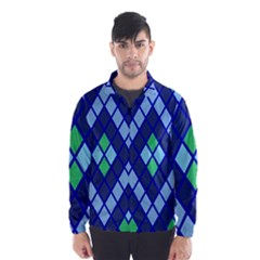 Blue Diamonds Green Grey Plaid Line Chevron Wind Breaker (men) by Mariart