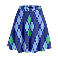 Blue Diamonds Green Grey Plaid Line Chevron High Waist Skirt by Mariart