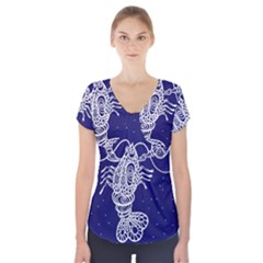 Cancer Zodiac Star Short Sleeve Front Detail Top