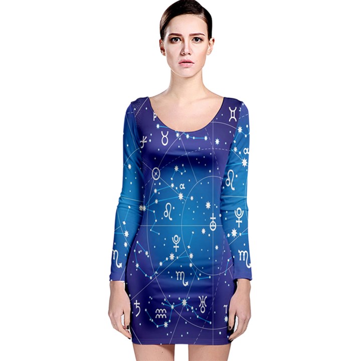 Astrology Illness Prediction Zodiac Star Long Sleeve Bodycon Dress