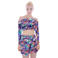 Bird Feathers Color Rainbow Animals Fly Off Shoulder Top With Skirt Set