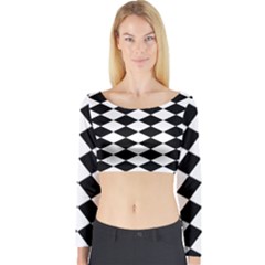 Diamond Black White Plaid Chevron Long Sleeve Crop Top by Mariart