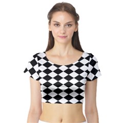 Diamond Black White Plaid Chevron Short Sleeve Crop Top (tight Fit) by Mariart