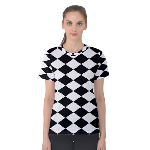 Diamond Black White Plaid Chevron Women s Cotton Tee by Mariart