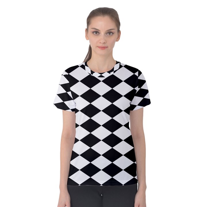 Diamond Black White Plaid Chevron Women s Cotton Tee