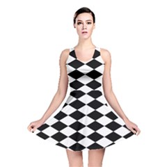 Diamond Black White Plaid Chevron Reversible Skater Dress by Mariart