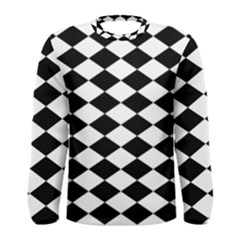 Diamond Black White Plaid Chevron Men s Long Sleeve Tee by Mariart