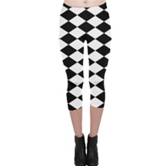 Diamond Black White Plaid Chevron Capri Leggings  by Mariart