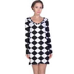 Diamond Black White Plaid Chevron Long Sleeve Nightdress by Mariart