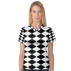 Diamond Black White Plaid Chevron Women s V-neck Sport Mesh Tee