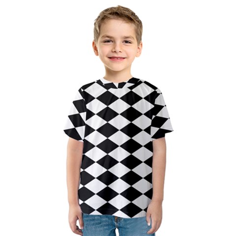 Diamond Black White Plaid Chevron Kids  Sport Mesh Tee by Mariart