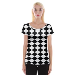 Diamond Black White Plaid Chevron Women s Cap Sleeve Top by Mariart