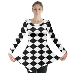 Diamond Black White Plaid Chevron Long Sleeve Tunic  by Mariart