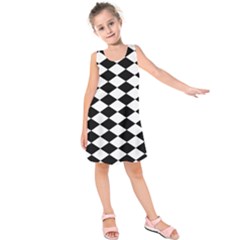 Diamond Black White Plaid Chevron Kids  Sleeveless Dress by Mariart