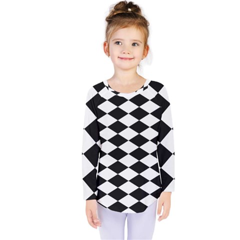 Diamond Black White Plaid Chevron Kids  Long Sleeve Tee by Mariart