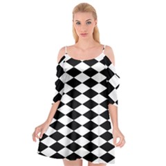 Diamond Black White Plaid Chevron Cutout Spaghetti Strap Chiffon Dress