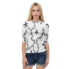 Flower Floral Black Line Wave Chevron Fleurs Quarter Sleeve Tee