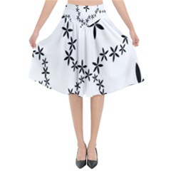 Flower Floral Black Line Wave Chevron Fleurs Flared Midi Skirt