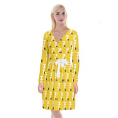 Fog Machine Fogging White Smoke Yellow Long Sleeve Velvet Front Wrap Dress