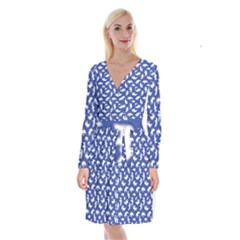 Birds Silhouette Pattern Long Sleeve Velvet Front Wrap Dress