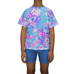 Flowers Cute Pattern Kids  Short Sleeve Swimwear