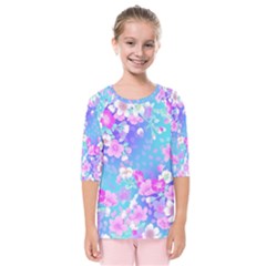 Flowers Cute Pattern Kids  Quarter Sleeve Raglan Tee