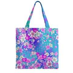 Flowers Cute Pattern Zipper Grocery Tote Bag by Nexatart