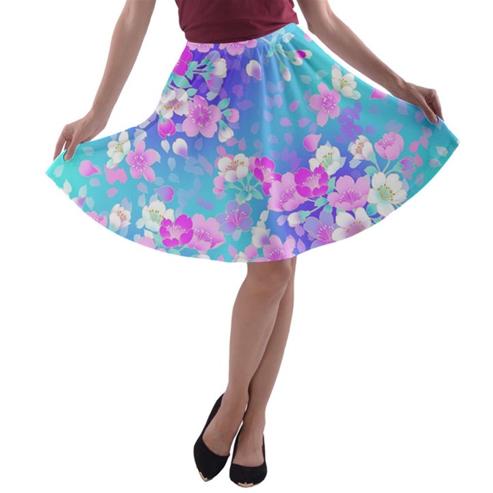 Flowers Cute Pattern A-line Skater Skirt