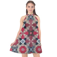 Beautiful Art Pattern Halter Neckline Chiffon Dress 