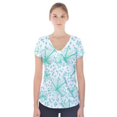 Pattern Floralgreen Short Sleeve Front Detail Top by Nexatart